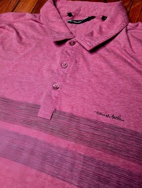 Travis Mathew Mens XL Extra Large Athletic Golf Light Red Stripe Polo Shirt A4
